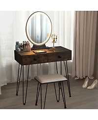 Industrial Makeup Dressing Table with 3 Lighting Modes-Rustic Brown