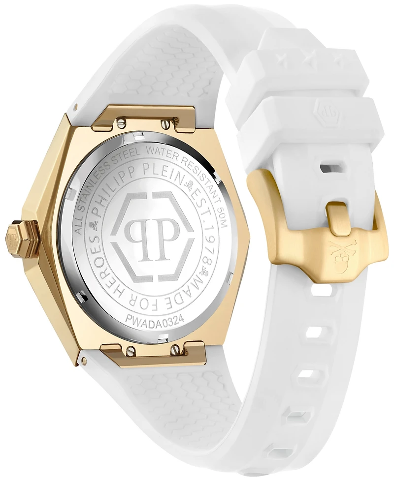 Philipp Plein Women's Skull Spikes White Silicone Strap Watch 40mm