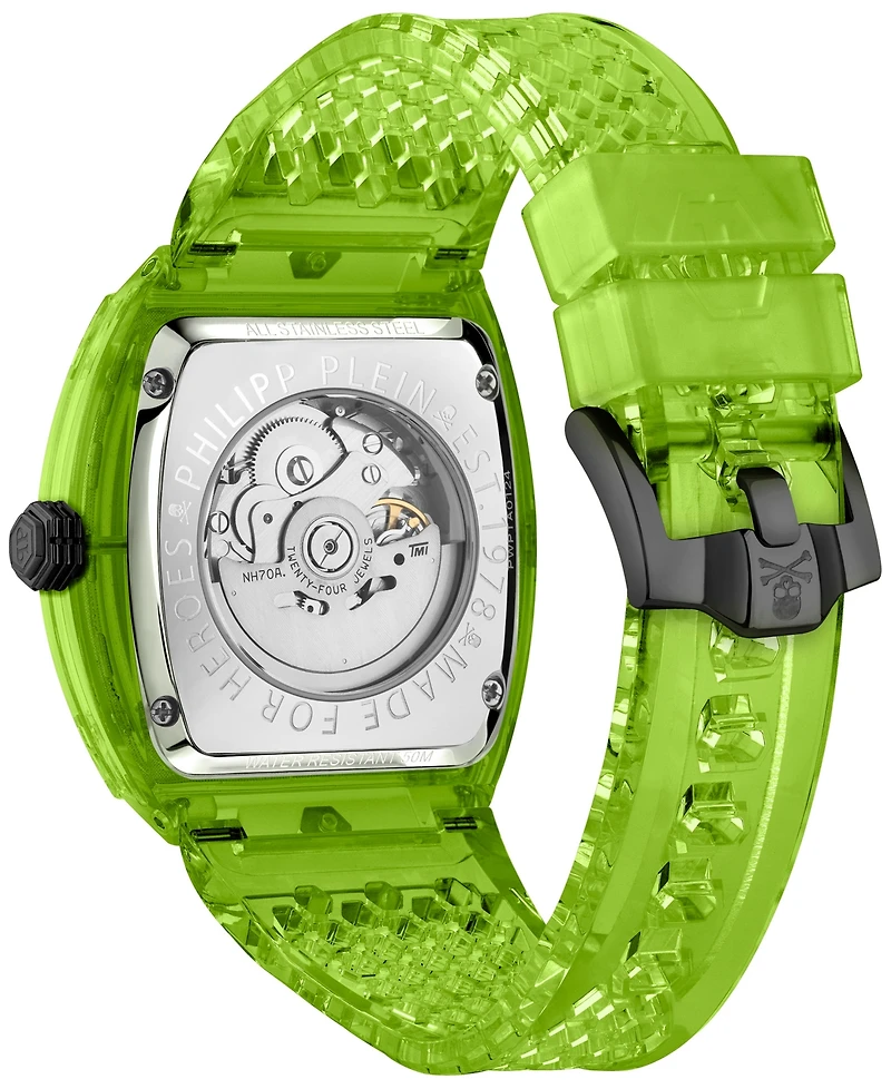 Philipp Plein Men's Automatic Skeleton Green Tpu Strap Watch 44x56mm