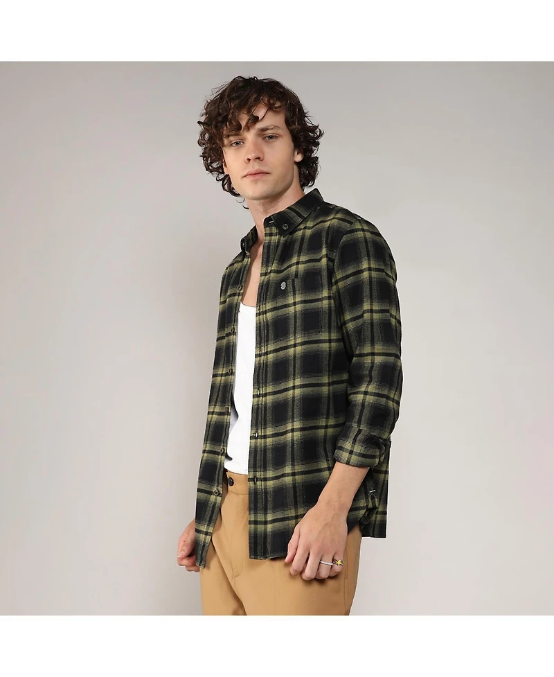 Men's Midnight Black & Sage Green Brushed Buffalo Check Shirt