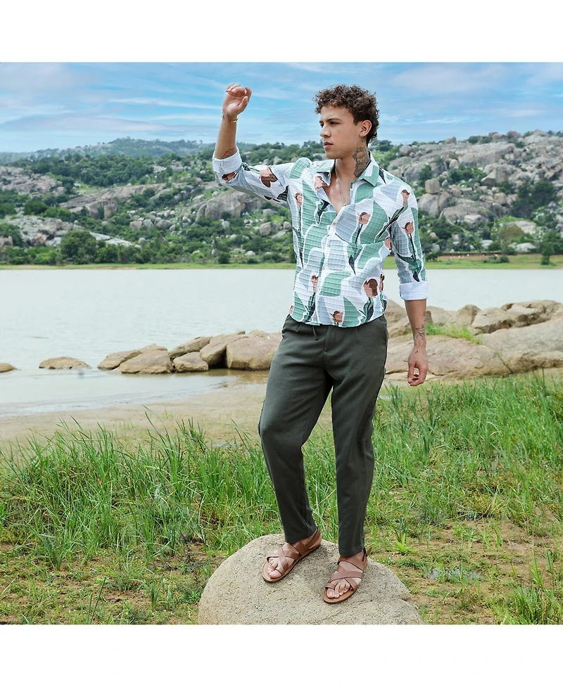 Men's Pistachio Green & Ash Grey Abstract Tulip Shirt