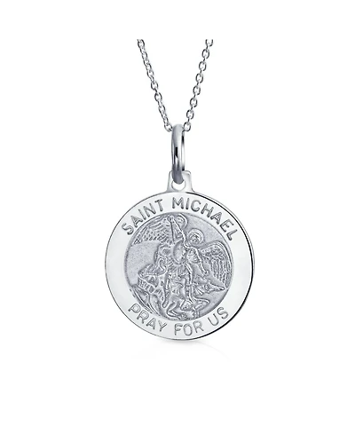 Bling Jewelry Saint Michael Patron of Military Police Security Worker Medal Medallion .925 Sterling Silver Pendant Necklace