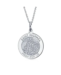 Bling Jewelry Saint Michael Patron of Military Police Security Worker Medal Medallion .925 Sterling Silver Pendant Necklace