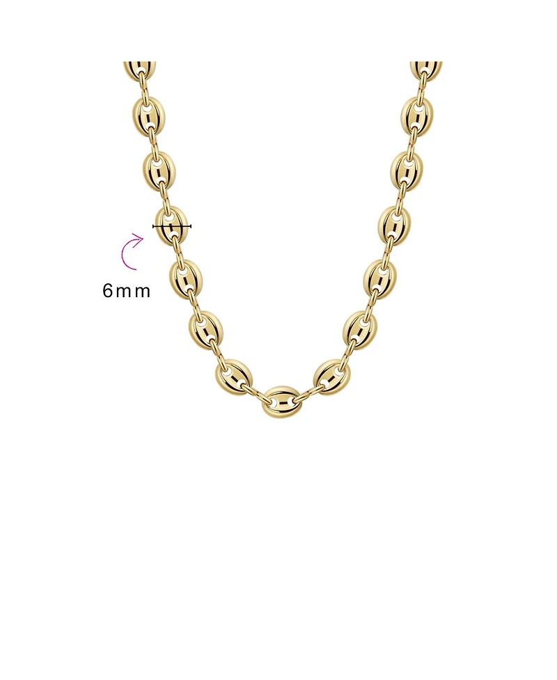 Bling Jewelry Yellow Gold Plated Nautical Anchor Link Puff Mariner Chain Choker Necklace 6MM Wide 15Inch