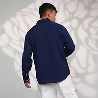 Men's Navy Blue Floral-Textured Shirt
