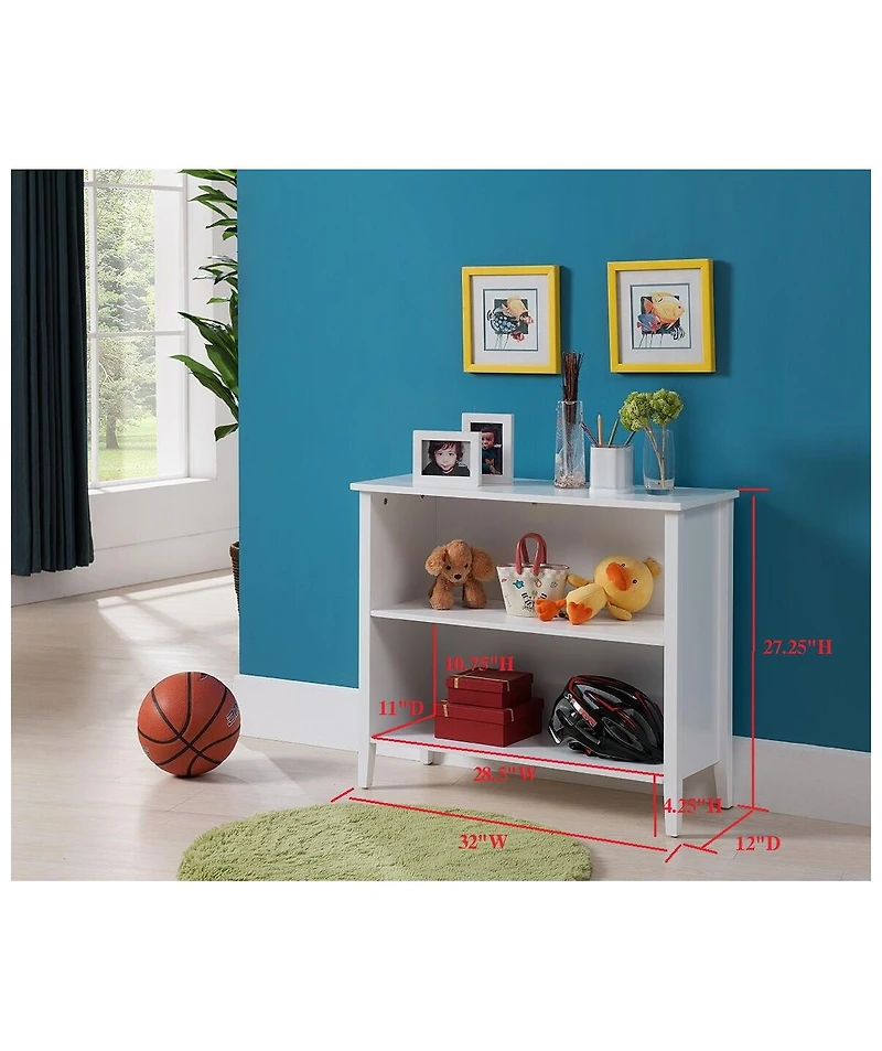 Kings Brand Furniture - 2-Shelf Wooden Bookcase Bookshelf Display Storage and Organizer, White