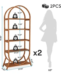 Tribesigns 5-Tier Open Bookshelf, 70.8" Tall Arched Bookcase, Modern Brown Metal Frame Storage Bookshelves, Freestanding Display Rack Shelving Unit fo