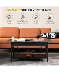 Gymax Coffee Table Industrial 2-Tier w/ Storage Shelf &Storage for Living Room Rustic Brown