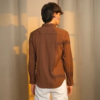 Campus Sutra Men's Chocolate Brown Geometric-Textured Knit Shirt
