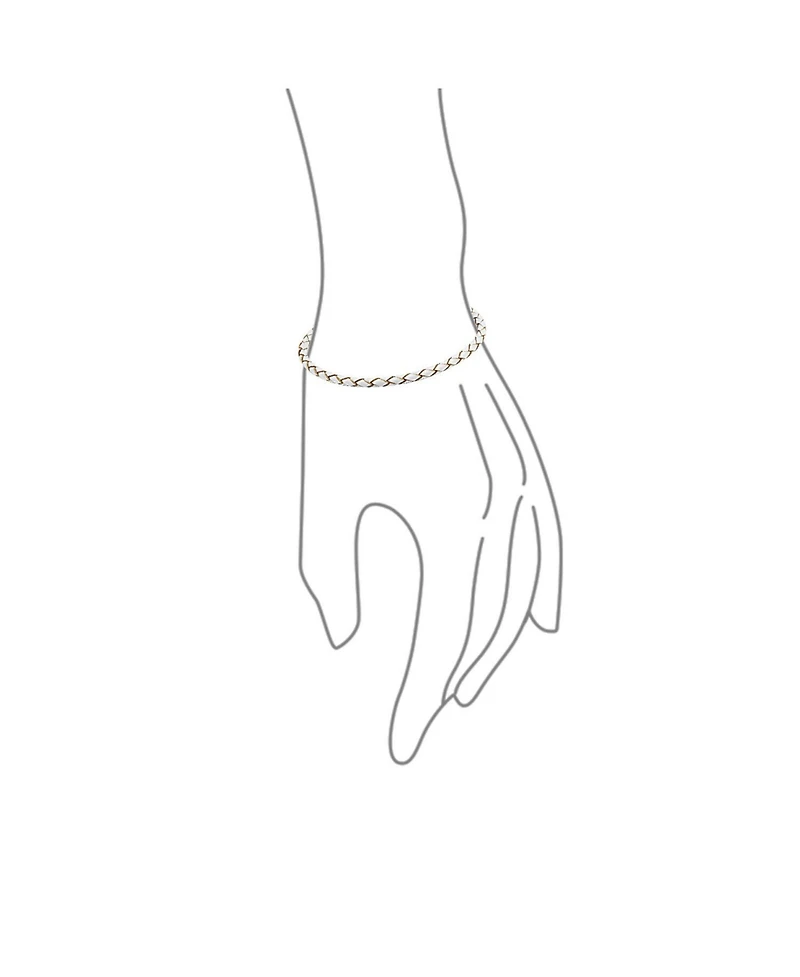 Bling Jewelry White Weave Braid Leather Starter Charm Fits European Beads Bracelet .925 Sterling Silver Barrel Clasp