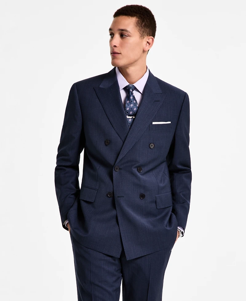 B by Brooks Brothers Men's Pinstriped Wool-Blend Classic-Fit Double-Breasted Suit Separates Jacket