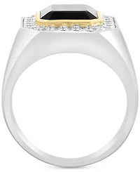 Effy Men's Onyx (6 ct. t.w.) & White Zircon (2 ct. t.w.) Ring in 14k Gold Over Sterling Silver & Sterling Silver