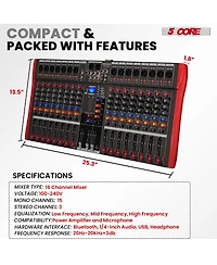 5 Core Audio Mixer 16 Channel Dj Controller Professional Sound Board Bluetooth Usb Mx 16CH