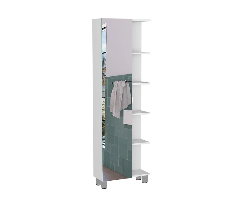Depot E-shop Venus Mirror Linen Single Door Cabinet, Five External Shelves, Four Interior Shelves