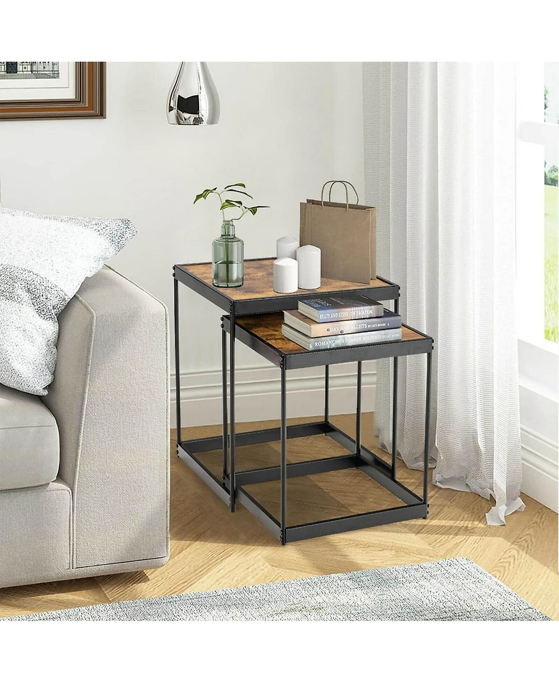 Gymax Coffee Tables Nesting Side Set of 2 for Living Room Modern W/ Sturdy Steel Frame