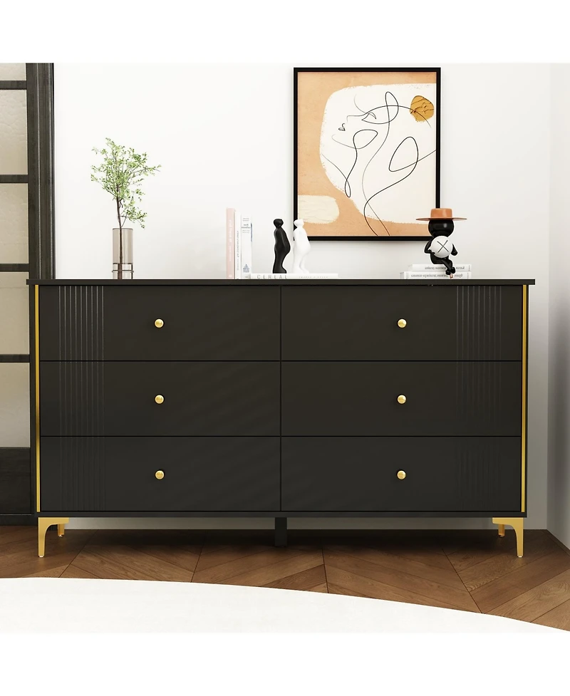 Homsee White Wooden Storage Cabinet Bedside Chest with 6-Drawer