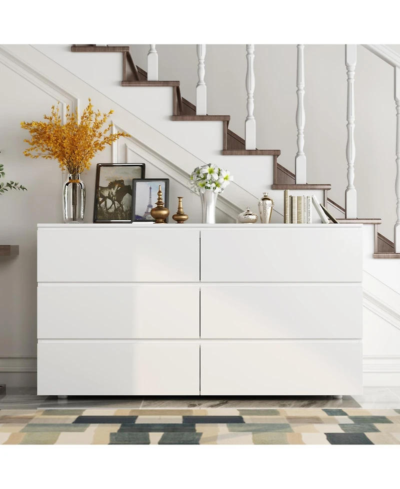 Homsee 6-Drawers White Wood Chest of Drawer Cabinet Organizer