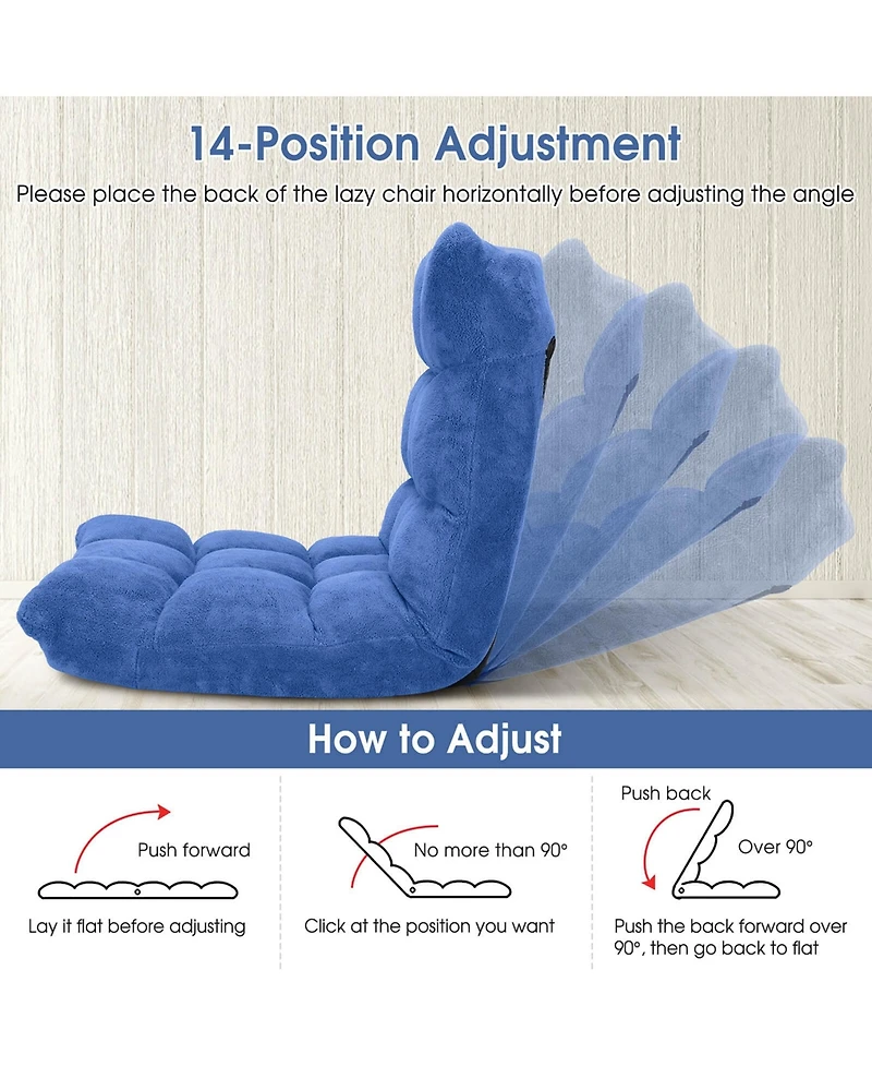 Adjustable 14-Position Floor Chair Folding Lazy Gaming Sofa Cushioned