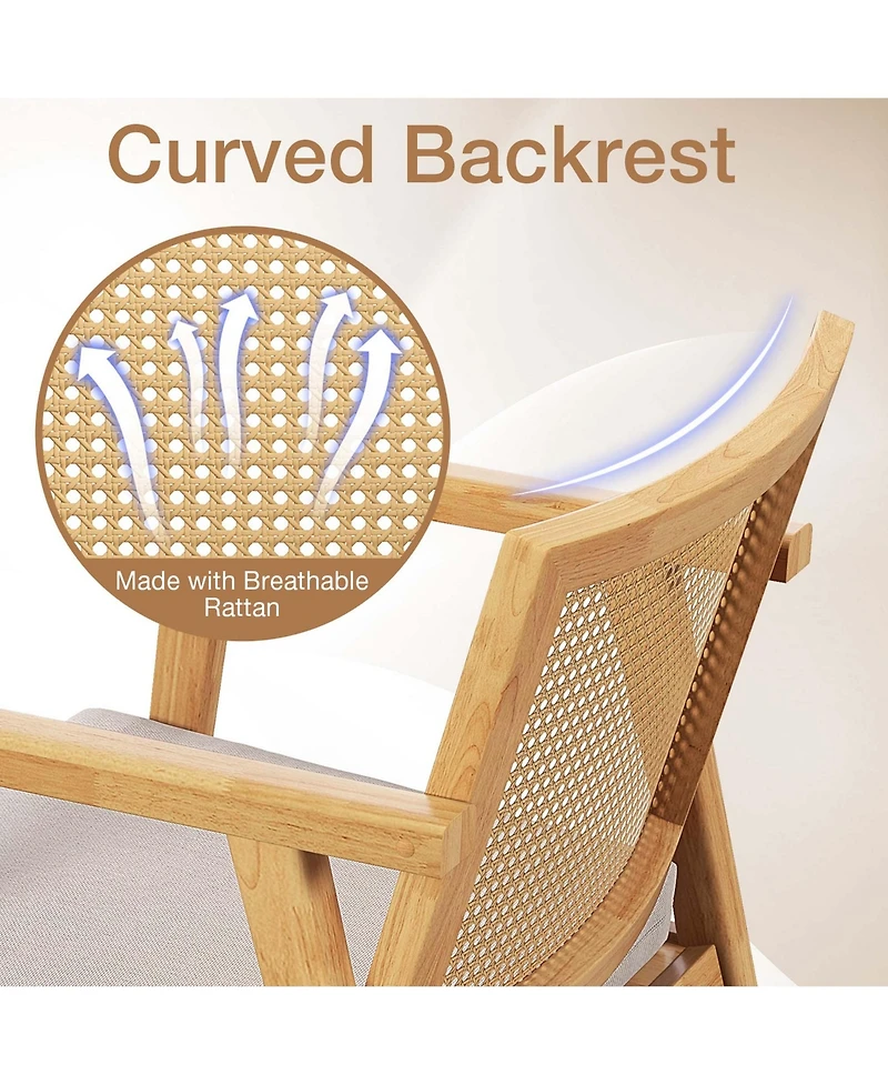 Mid Century Modern Accent Chairs Set of 2 with Breathable Rattan Back Dining Room