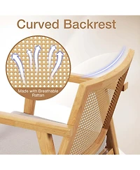 Mid Century Modern Accent Chairs Set of 2 with Breathable Rattan Back Dining Room