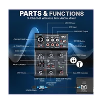 Pyle Compact Bluetooth Dj Mixer Interface with Usb Audio and Phantom Power