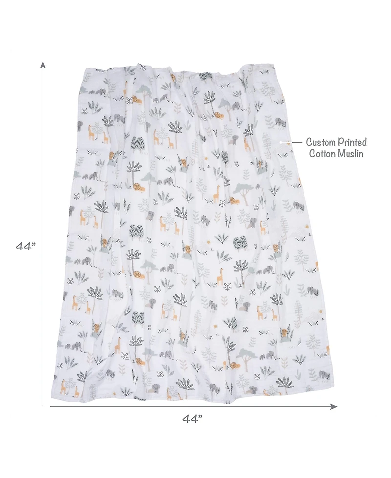 Lambs & Ivy Jungle Adventure 2-Pack Cotton Muslin Newborn Baby Swaddle Blankets
