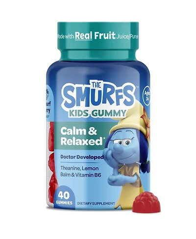 Smurfs Calm & Relaxed Kids Vitamin Gummies, Theanine, Lemon Balm & Vitamin B6 Berry Flavored, 40ct