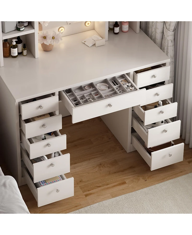 Vanity Desk with Led Lighted Mirror – Makeup Table with Drawers for Bedroom or Dressing Area