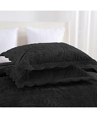 MarCielo 3 Pc Luxury Velvet Oversized Embroidery Soft and Plush Quilt Set Queen