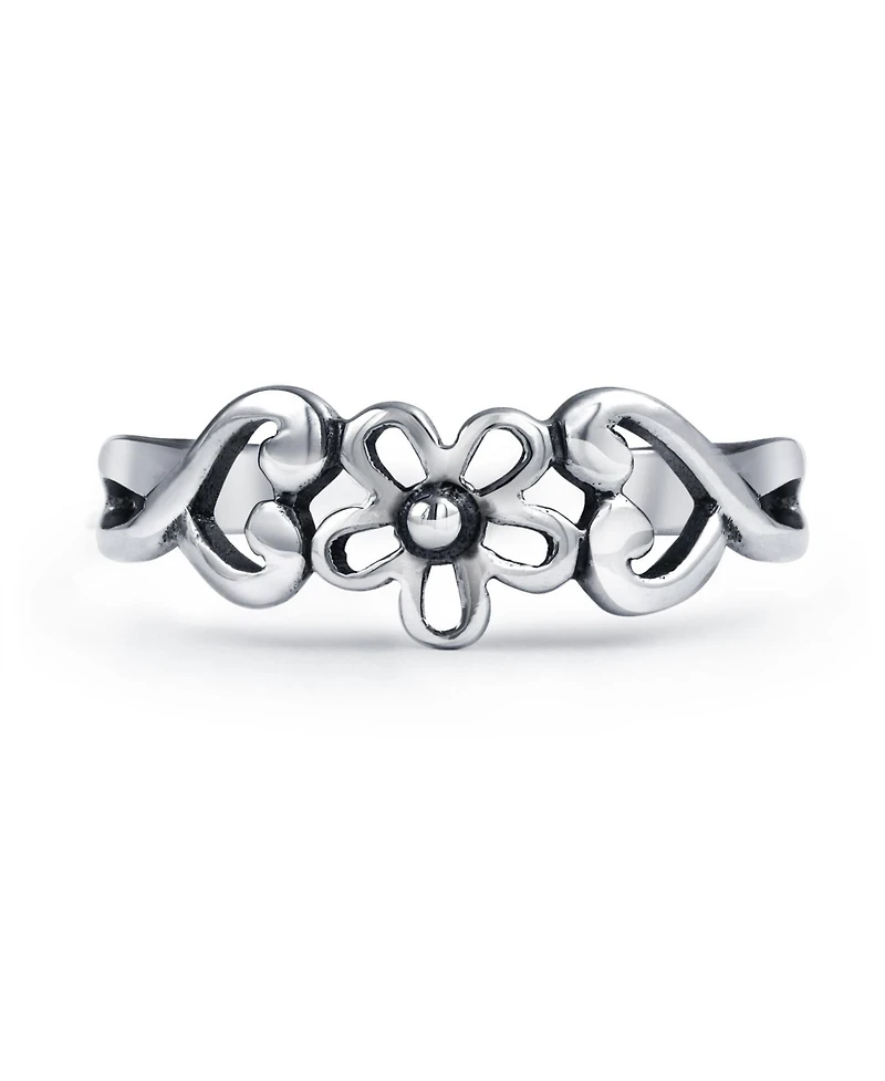 Bling Jewelry Flowers Heart Carved Filigree Midi Ring Silver Sterling Mid Finger
