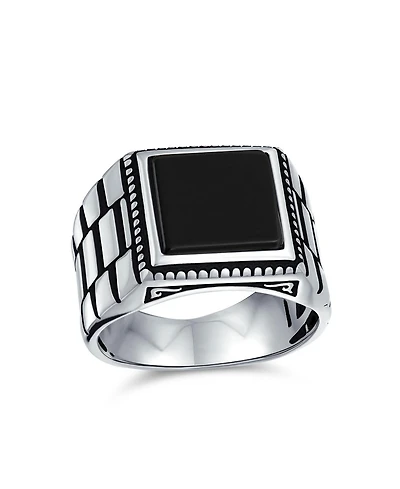 Bling Jewelry Natural Stone Square Signet Ring Band Style Heavy Oxidized .925 Sterling Silver