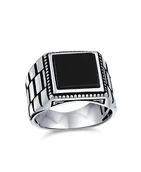 Bling Jewelry Natural Stone Square Signet Ring Band Style Heavy Oxidized .925 Sterling Silver