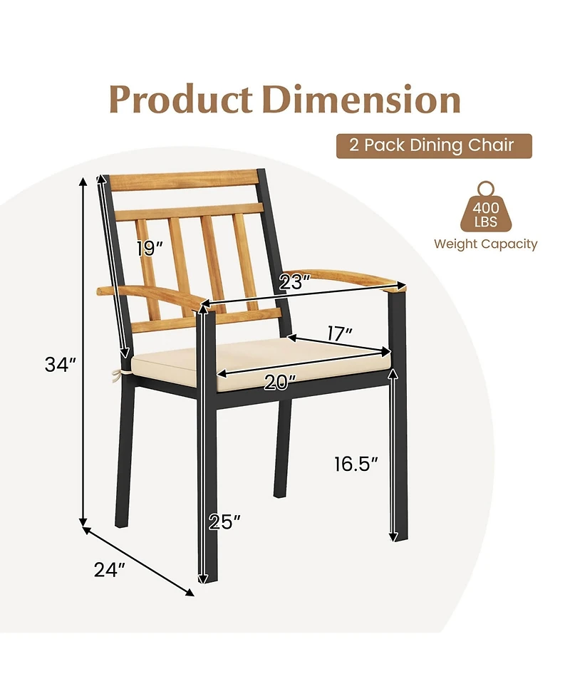Patio Dining Chairs Set of 4 Metal Outdoor Chairs with Removable Padded Cushions