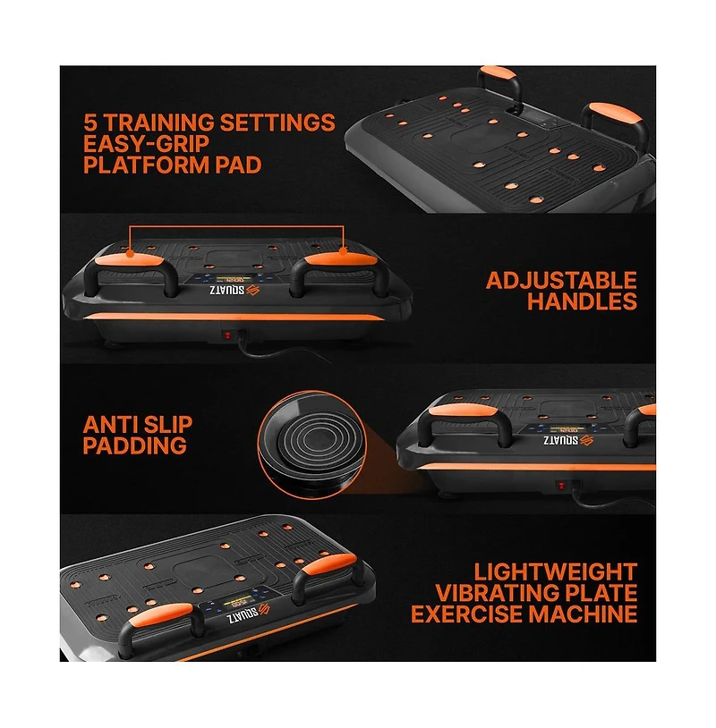 Squatz Vibration Plate Exercise Machine Set With Resistance Bands, Pilates Rods, and Fitness Mat