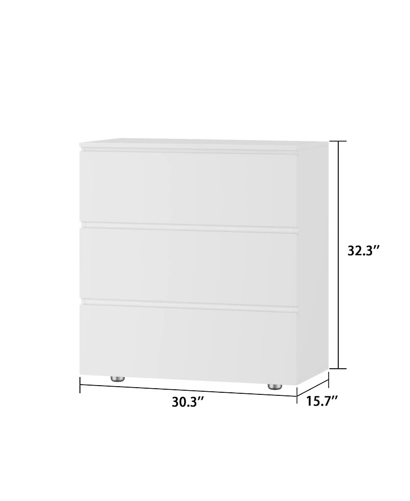 Homsee 3-Drawer White Bedside Table Storage Dresser Cabinet