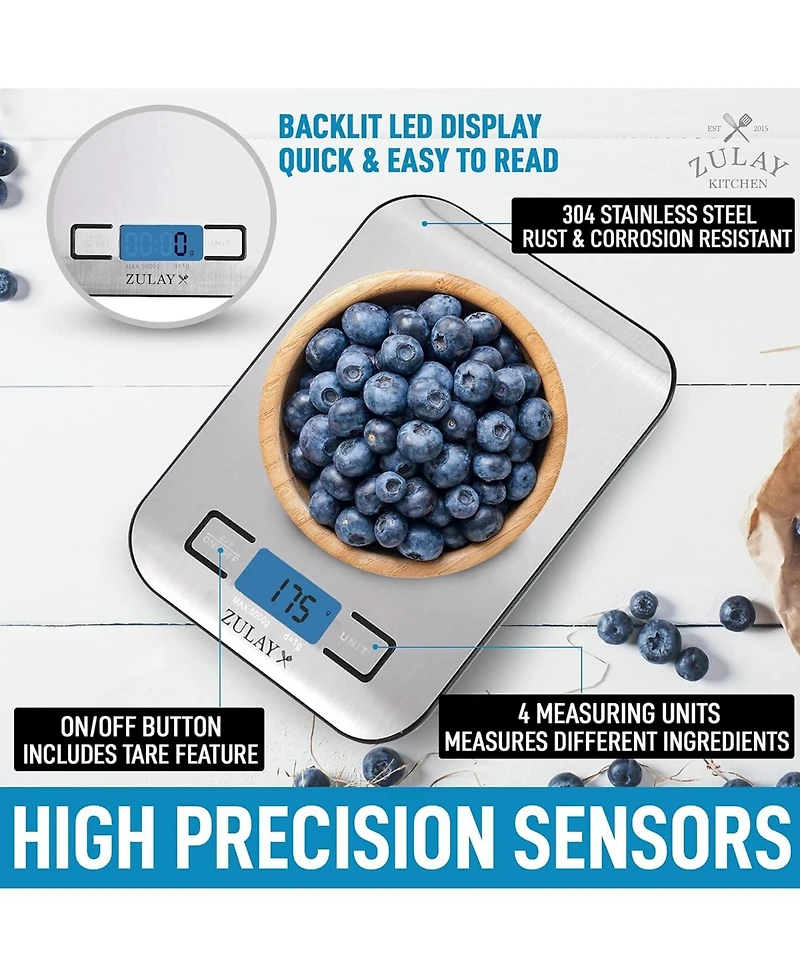 Stainless Steel Digital Food - Features Lcd Screen, Measures 5 Different Units Including Grams & Ounces