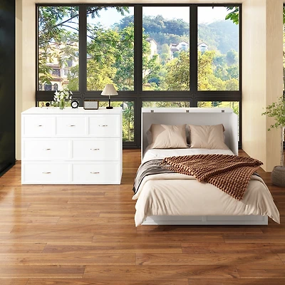 Homsee White Wooden Chest of Drawers with Charging Station and Wheels