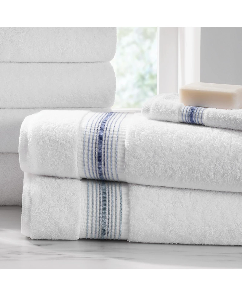 Aston and Arden Luxury White/Ombre Stripe 6-Piece Bath Towel Set, 600 Gsm, Soft 100% Turkish Cotton Bathroom Towels, Made in Turkey, 2 Bath Towels, 2