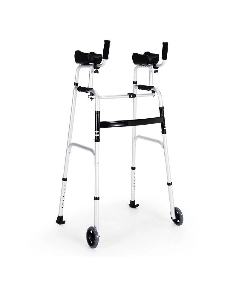 Sugift Folding Height Adjustable Walking Frame with Armrest Support-Silver