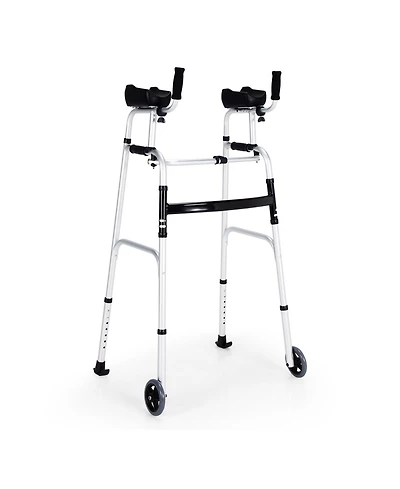 Sugift Folding Height Adjustable Walking Frame with Armrest Support-Silver