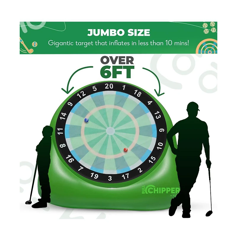 Bull Chipper | Giant Golf Darts (Over 6ft Tall) with 10+ Golf Games | Golf Chipping Game with Air Pump | Yard Games