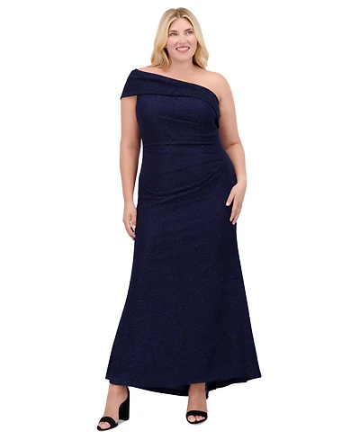 Eliza J Plus Size Metallic One-Shoulder Gown