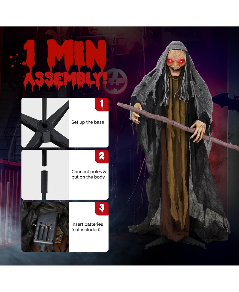 Yescom Animated Halloween Scary Witch 5.3FT Standing Crutch,Sound Activated Led Eyes,Party Decoration 2024
