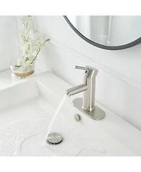 Greenspring Brushed Nickel Bathroom Faucet Single Hole Single Handle Water Saving Lavatory Vanity Sink Modern Faucet with Cover Plate Commercial Mixer