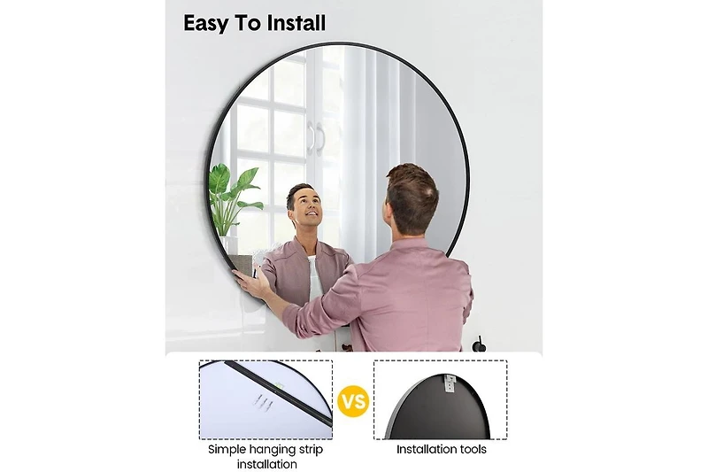 gaomon 32 Inch Round Mirror for Wall, Black Metal Frame Circle Mirror, Round Bathroom Mirror for Wall Decor, Round Wall Mirror for Entryway, Vanity, B
