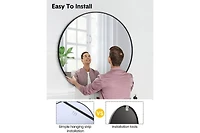 gaomon 32 Inch Round Mirror for Wall, Black Metal Frame Circle Mirror, Round Bathroom Mirror for Wall Decor, Round Wall Mirror for Entryway, Vanity, B