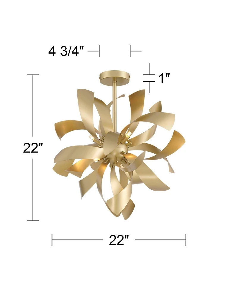 Possini Euro Design Verity 22" Modern Semi Flush-Mount Ceiling Light Fixture Kitchen Foyer Twisted 6-Light Led Gold Finish Metal