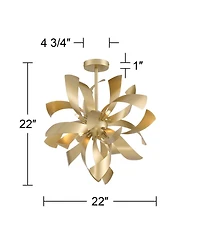 Possini Euro Design Verity 22" Modern Semi Flush-Mount Ceiling Light Fixture Kitchen Foyer Twisted 6-Light Led Gold Finish Metal