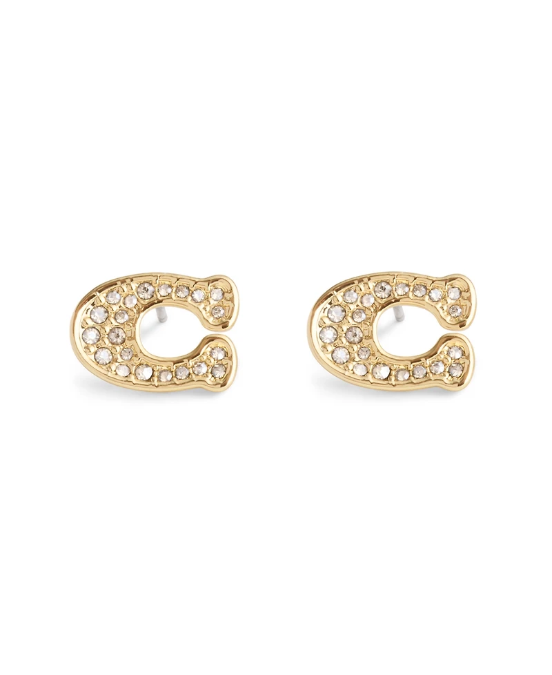 Coach Faux Stone Signature Pave C Stud Earrings