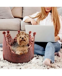 Dream Black Label Leopard Print Crown Dog Bed - Washable Round Cat Bed, Elegant Royal Design Indoor Cuddler Pet Beds for Puppy and Kitten